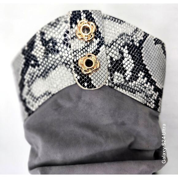 Slouch Mid Calf Boots Snake Pattern Gray Black Faux Leather Women's 37 EU 6.5 US - Picture 8 of 8